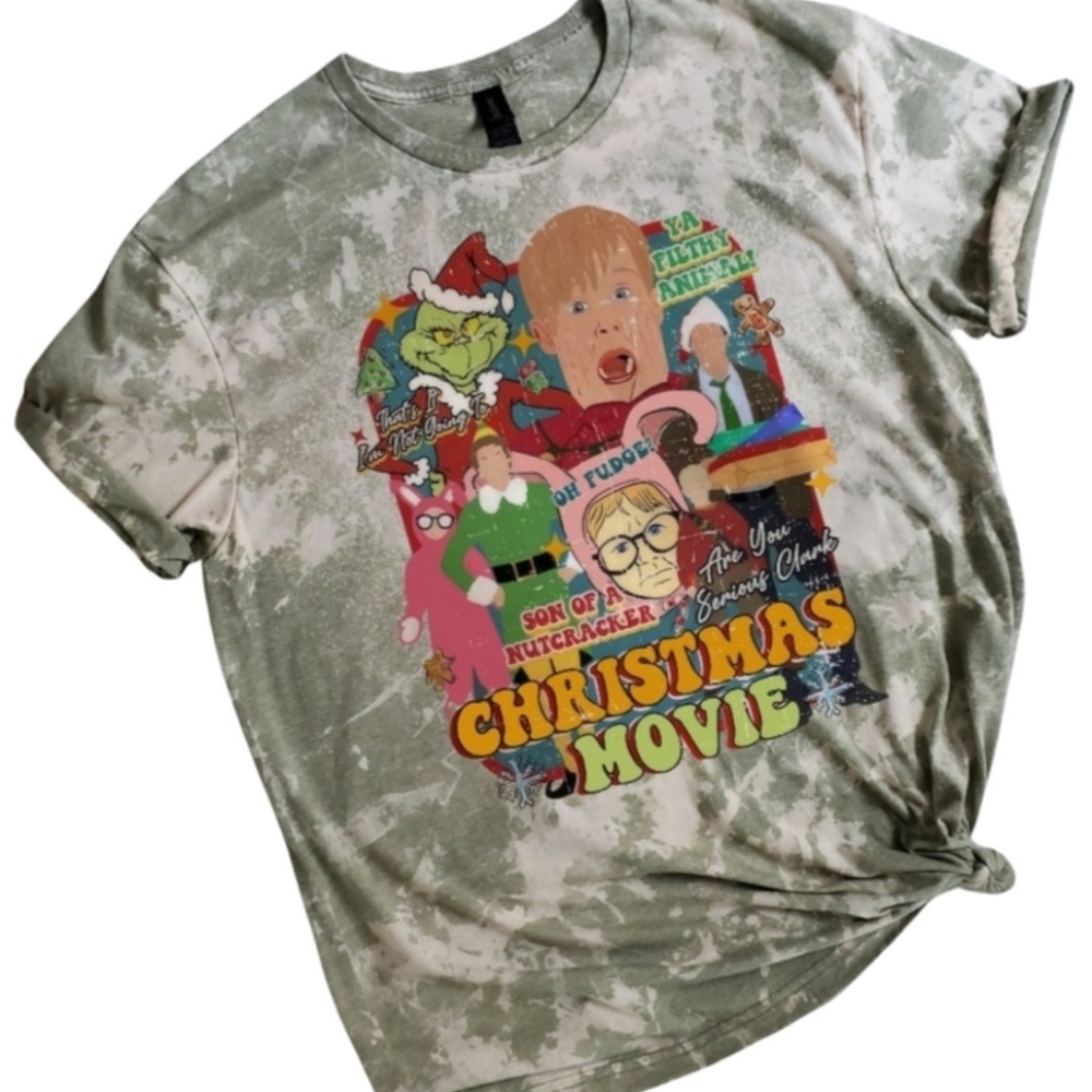 Christmas Movie Sublimation Bleached Graphic T-Shirt